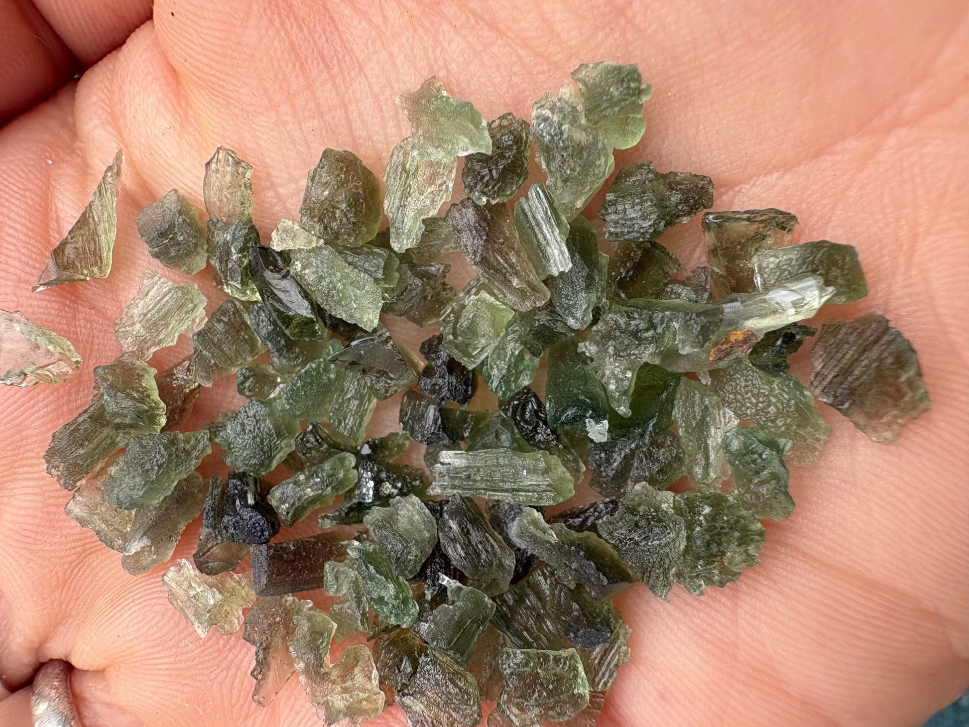 Moldavite bulk lot of natural raw chip pieces from Czech Republic weighing 9 grams