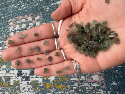 Moldavite bulk lot of natural raw chip pieces from Czech Republic weighing 9 grams