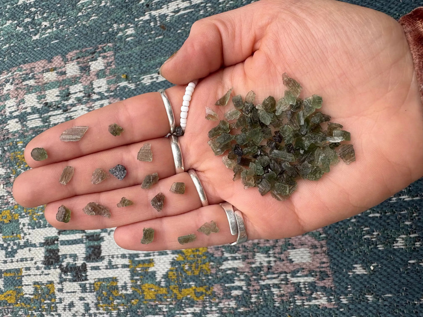 Moldavite bulk lot of natural raw chip pieces from Czech Republic weighing 9 grams