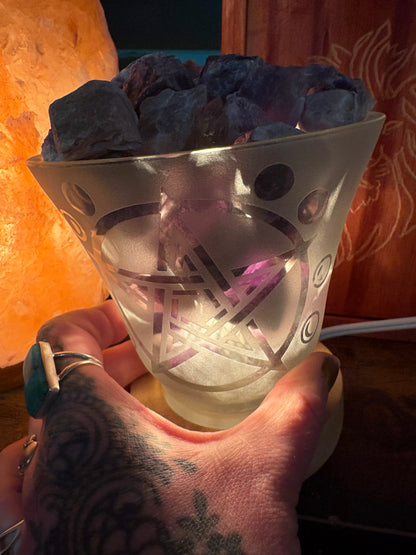 Amethyst Crystal Lamp – Frosted Glass with Pentacle &amp; Moon Cycle Design