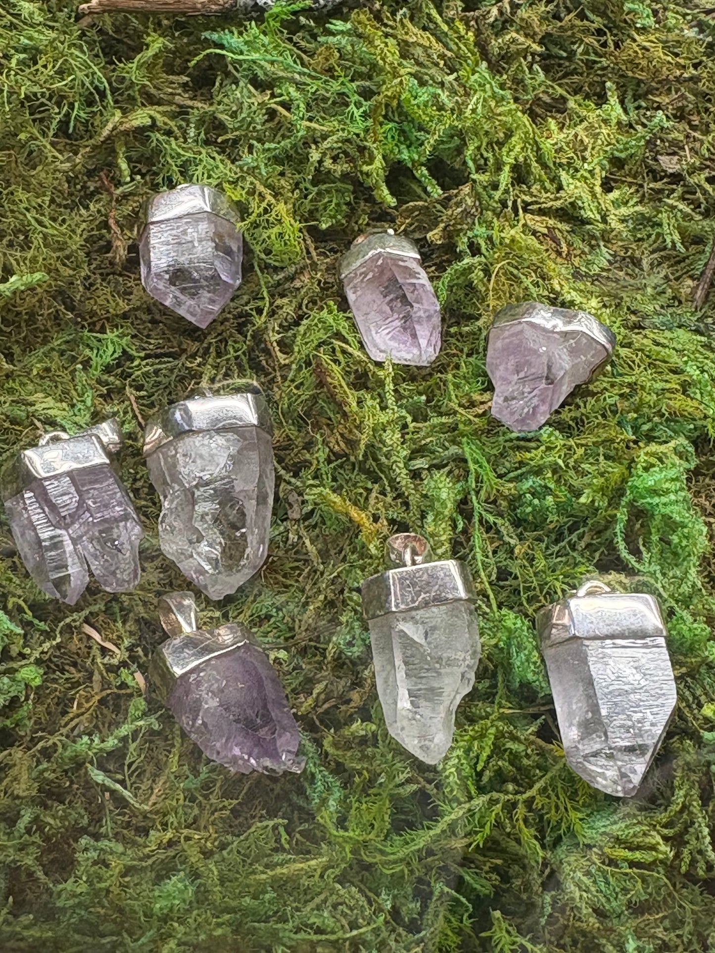 Raw Vera Cruz amethyst pendant in sterling silver with soft lavender hues and spiritual healing properties