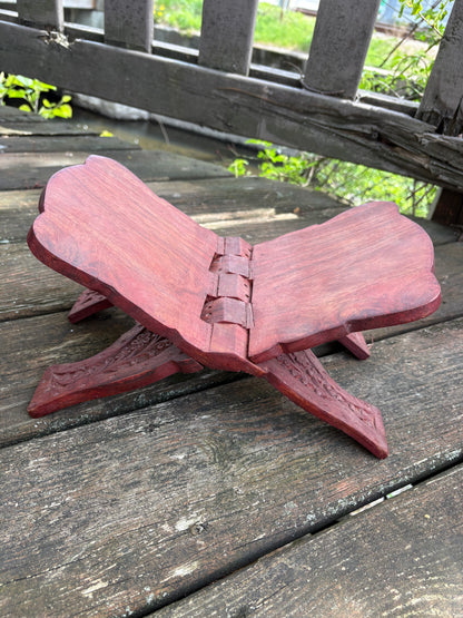 Ornate Pentacle Wooden Book Stand | Hand-Carved Altar & Grimoire Holder