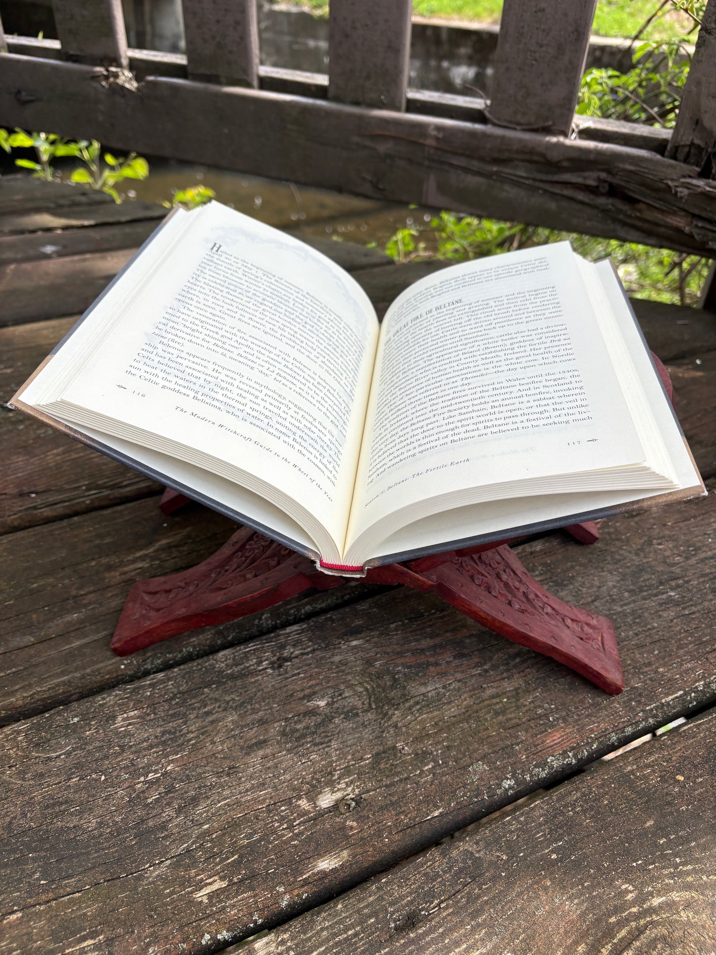 Ornate Pentacle Wooden Book Stand | Hand-Carved Altar & Grimoire Holder