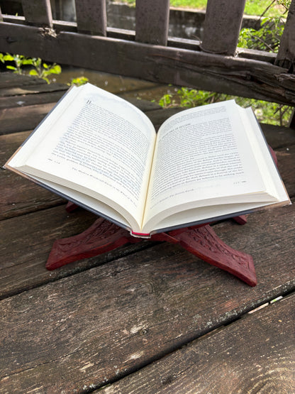 Ornate Pentacle Wooden Book Stand | Hand-Carved Altar & Grimoire Holder