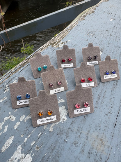 Birthstone Earring Set – Sterling Silver Dipped Crystal Stud Collection