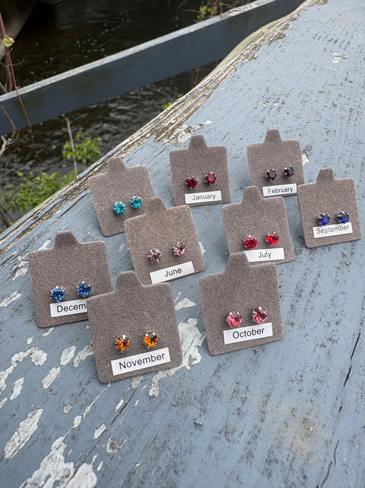 Birthstone Earring Set – Sterling Silver Dipped Crystal Stud Collection
