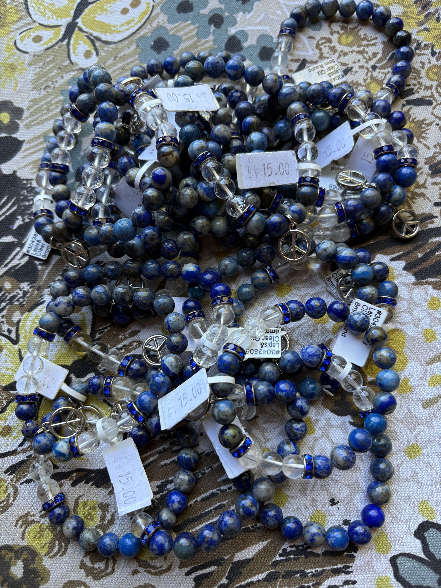 Lapis Lazuli and Clear Quartz Peace Sign Bracelet
