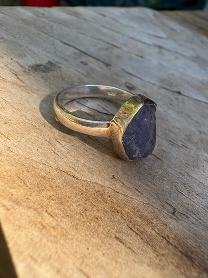 Raw Tanzanite Ring in Sterling Silver – Intuition & Spiritual Awakening, Size 5.5