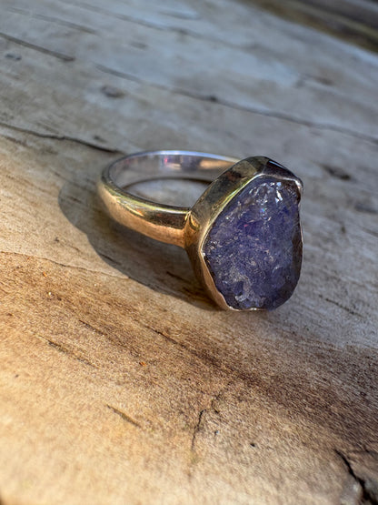 Raw Tanzanite Ring in Sterling Silver – Intuition & Spiritual Awakening, Size 5.5