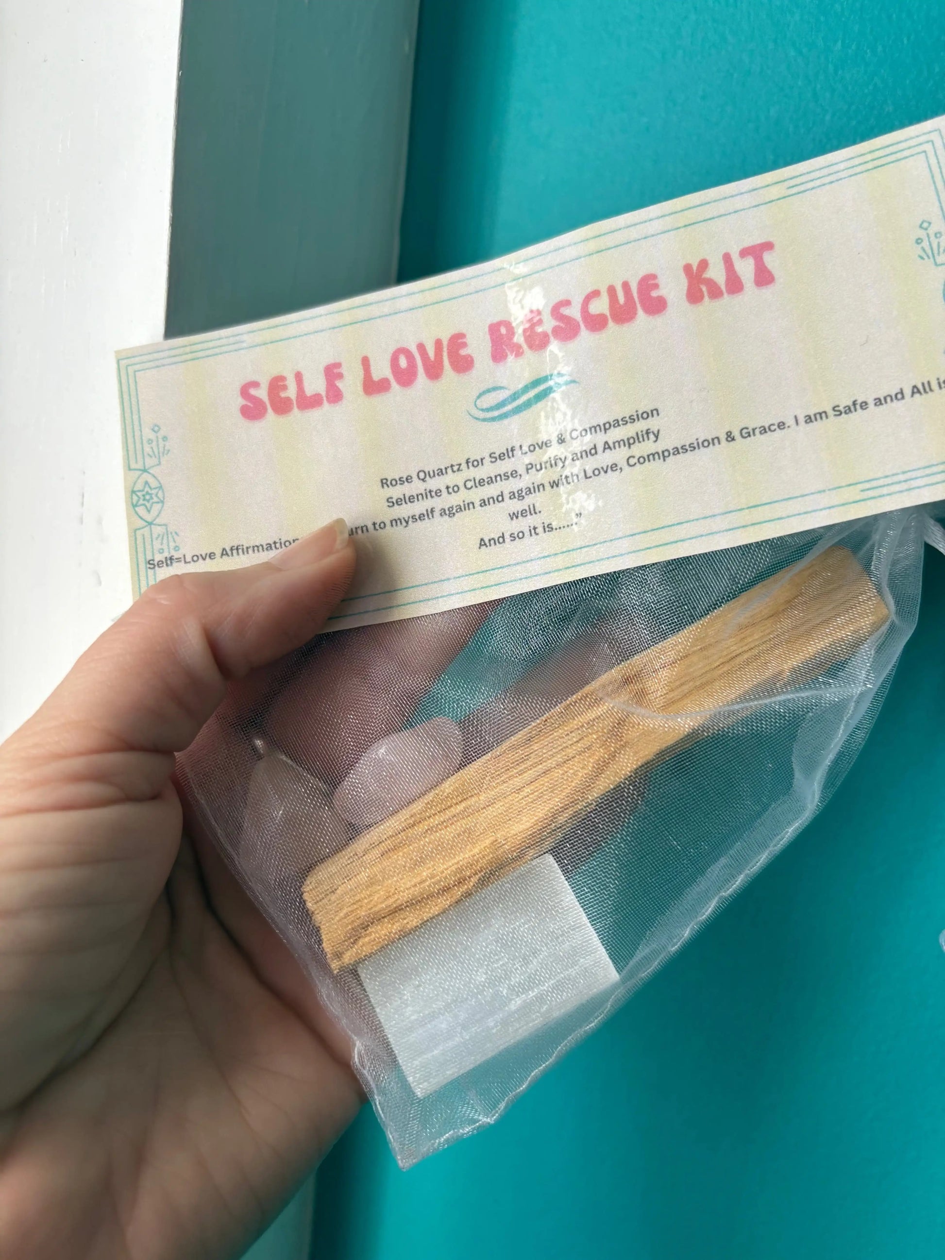 Self-Love Rescue Kit for self-love healing ritual with cleansing tools and affirmations