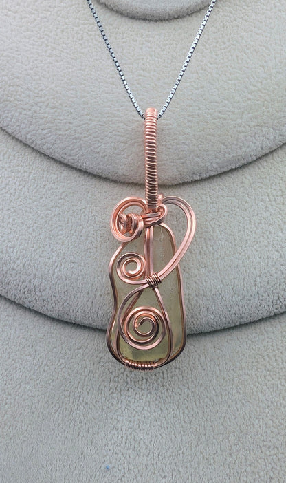 Artisan Hand Wrapped Raw Copper Libyan Desert Glass Pendant Necklace