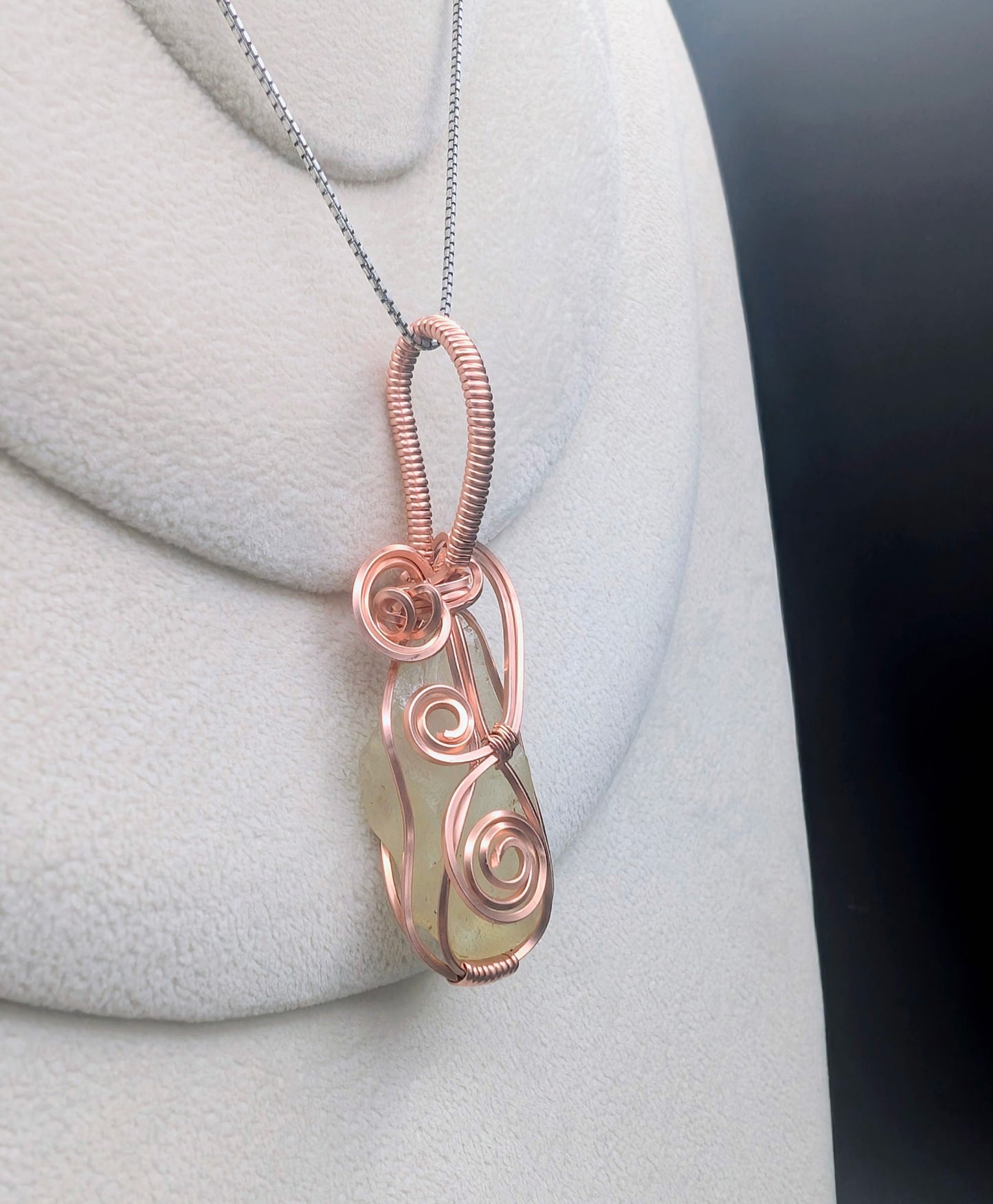 Artisan Hand Wrapped Raw Copper Libyan Desert Glass Pendant Necklace