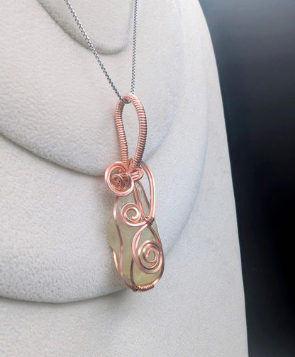 Artisan Hand Wrapped Raw Copper Libyan Desert Glass Pendant Necklace