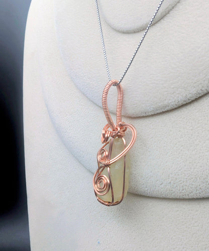 Artisan Hand Wrapped Raw Copper Libyan Desert Glass Pendant Necklace