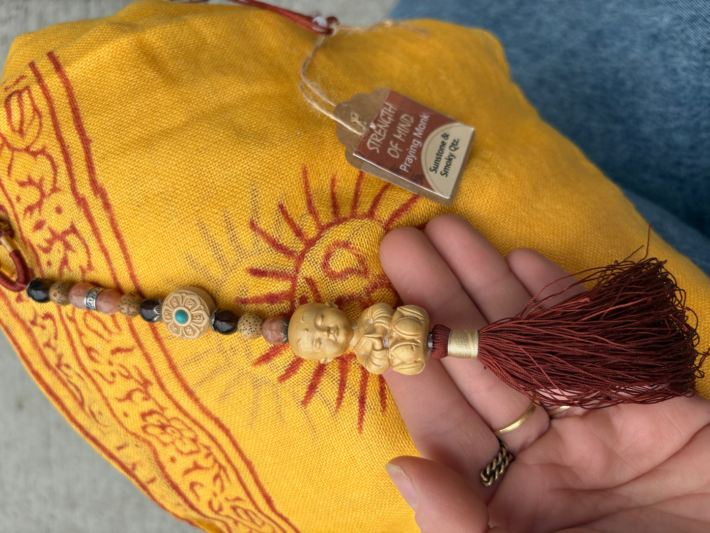 Strength of Mind Sunstone & Smoky Quartz Meditation Necklace