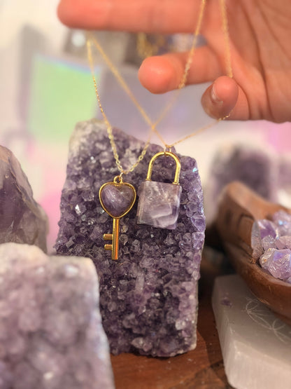 Heart Key and Lock Necklace Set
