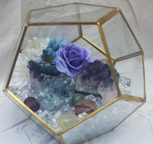 Crystal Geode Terrarium Celestite and Amethyst - TSS Crystal Bouquet
