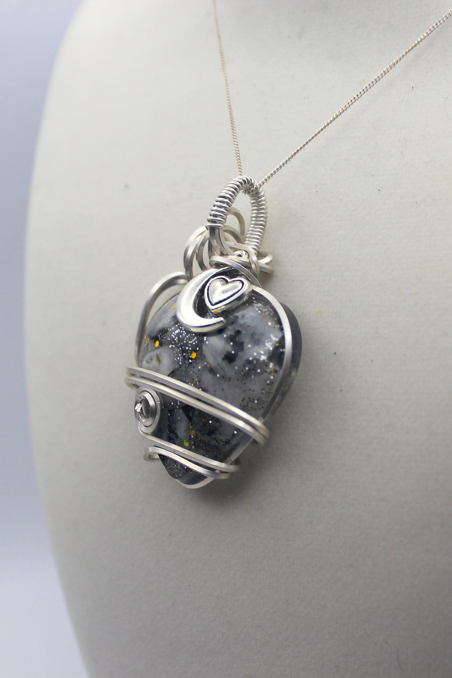 Sterling Silver Resin Moonstone Heart Pendant Necklace