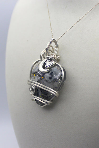 Sterling Silver Resin Moonstone Heart Pendant Necklace