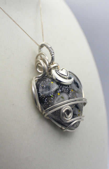 Sterling Silver Resin Moonstone Heart Pendant Necklace