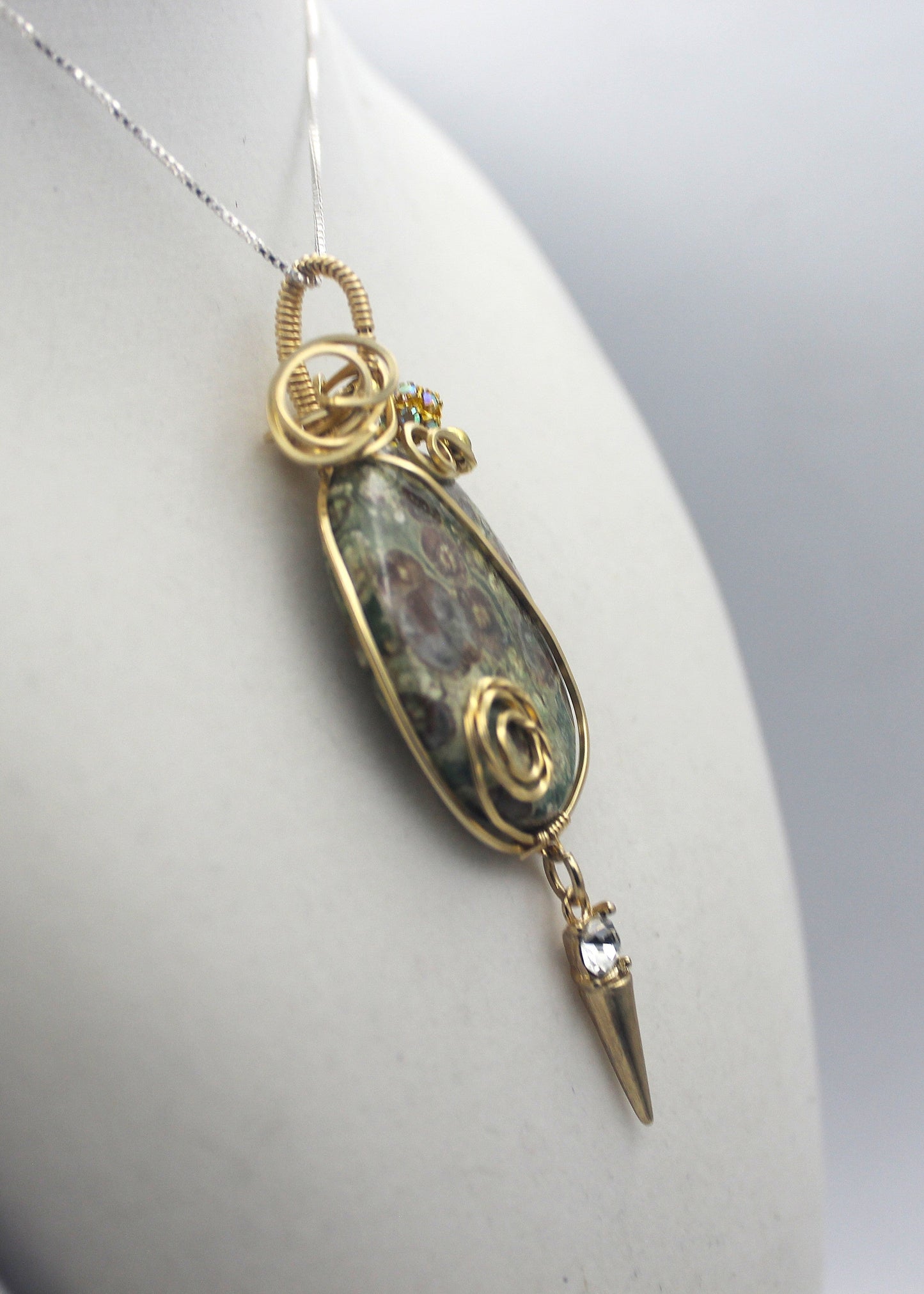 Gold Rainforest Rhyolite Pendant Necklace