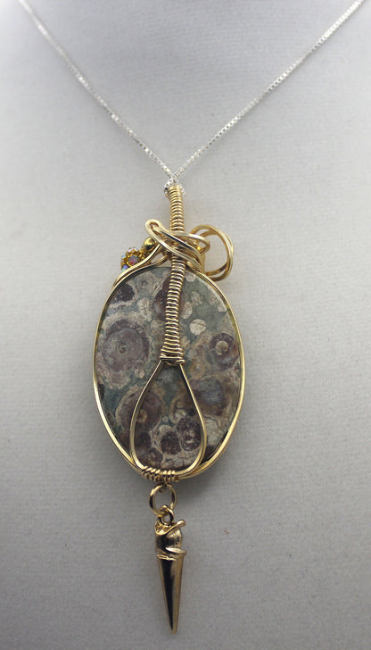 Gold Rainforest Rhyolite Pendant Necklace