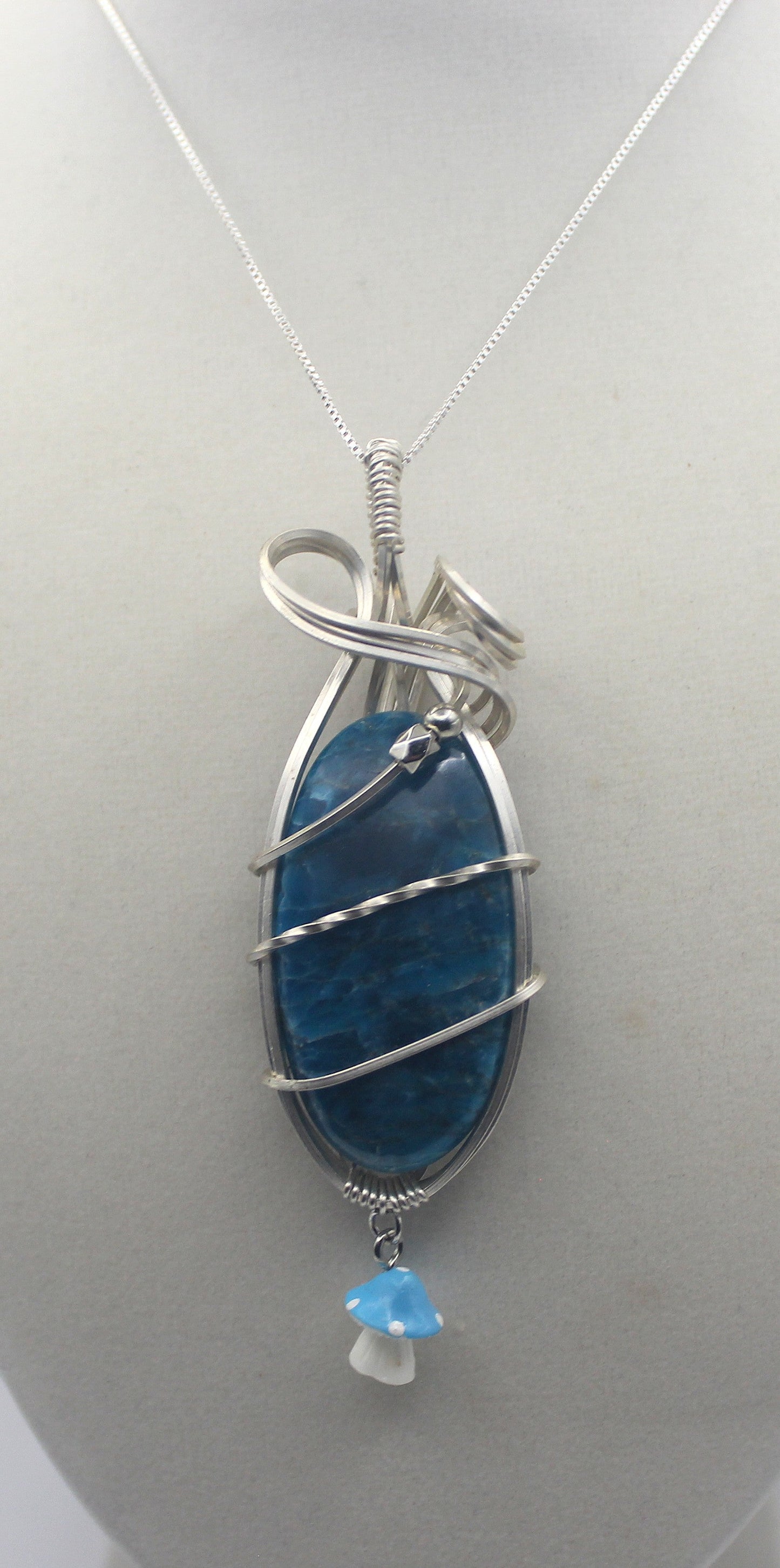 Argentium Silver Blue Apatite Mushroom Pendant Necklace