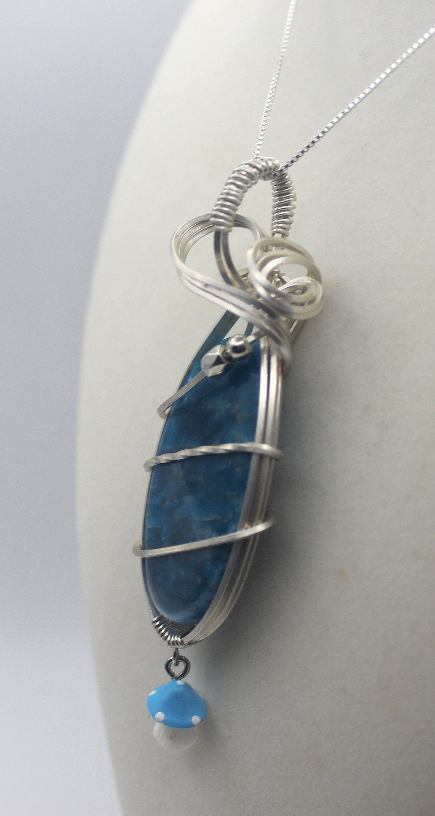 Argentium Silver Blue Apatite Mushroom Pendant Necklace