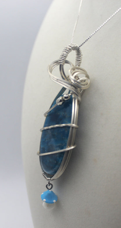 Argentium Silver Blue Apatite Mushroom Pendant Necklace