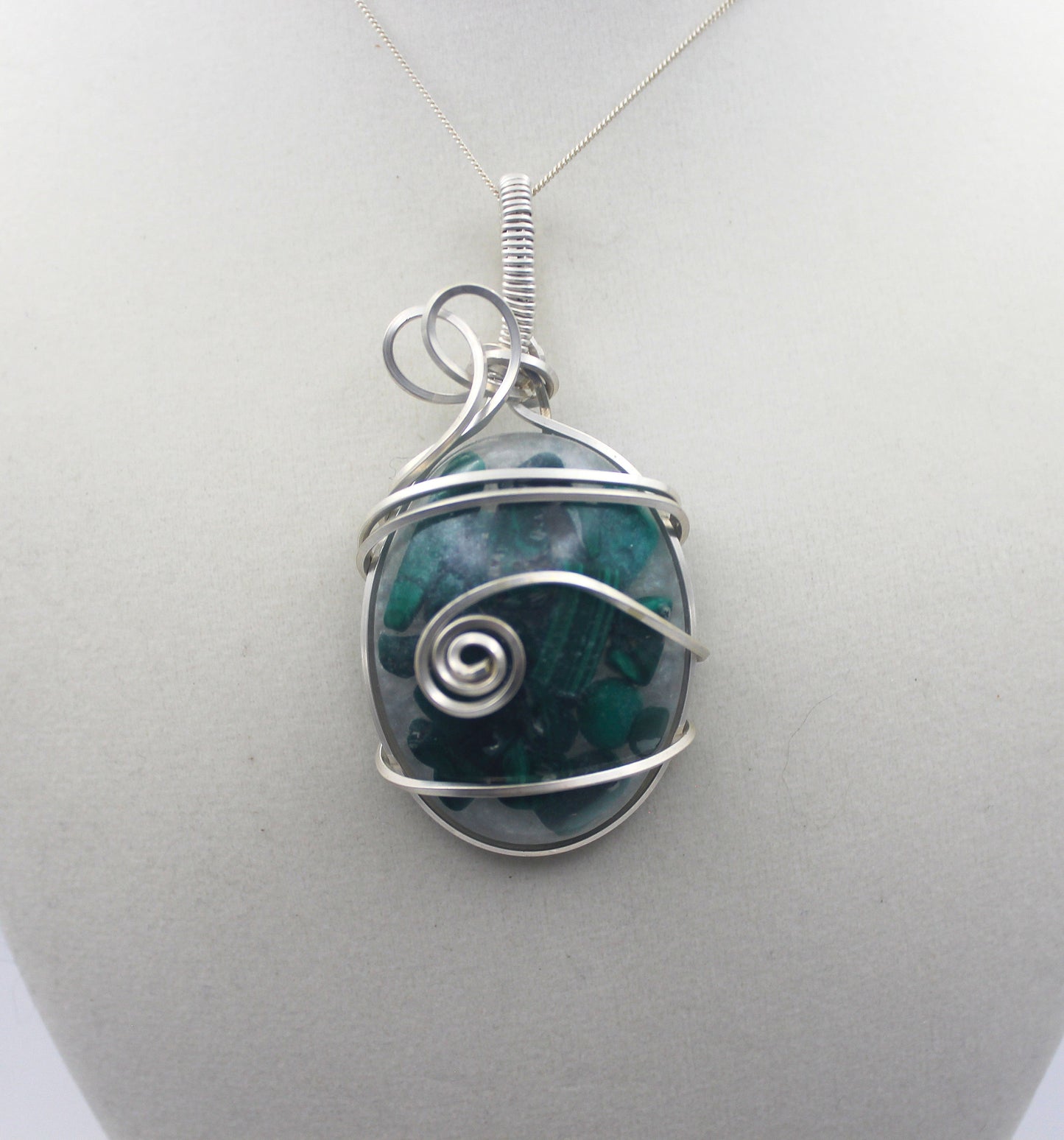 Argentium Silver Resin Malachite Pendant Necklace