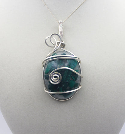 Argentium Silver Resin Malachite Pendant Necklace