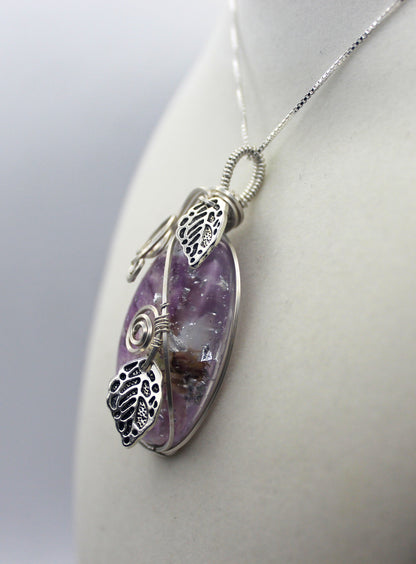 Argentium Silver Resin Purple Dried Flower Pendant Necklace