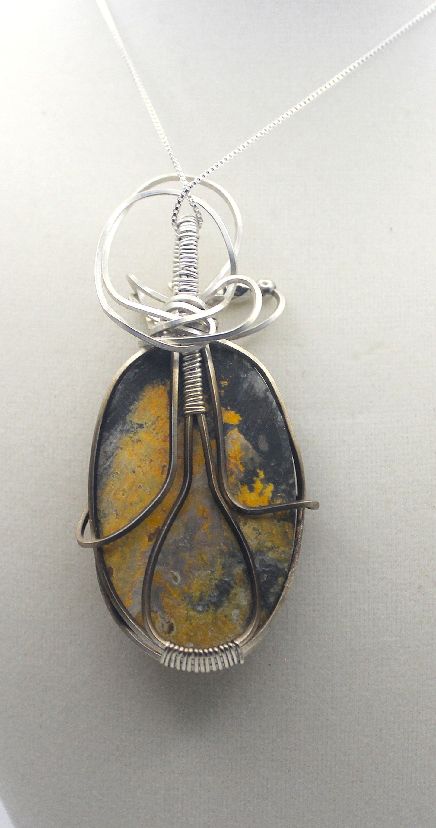 Sterling Silver Bumblebee Jasper Bee and Flower Pendant Necklace