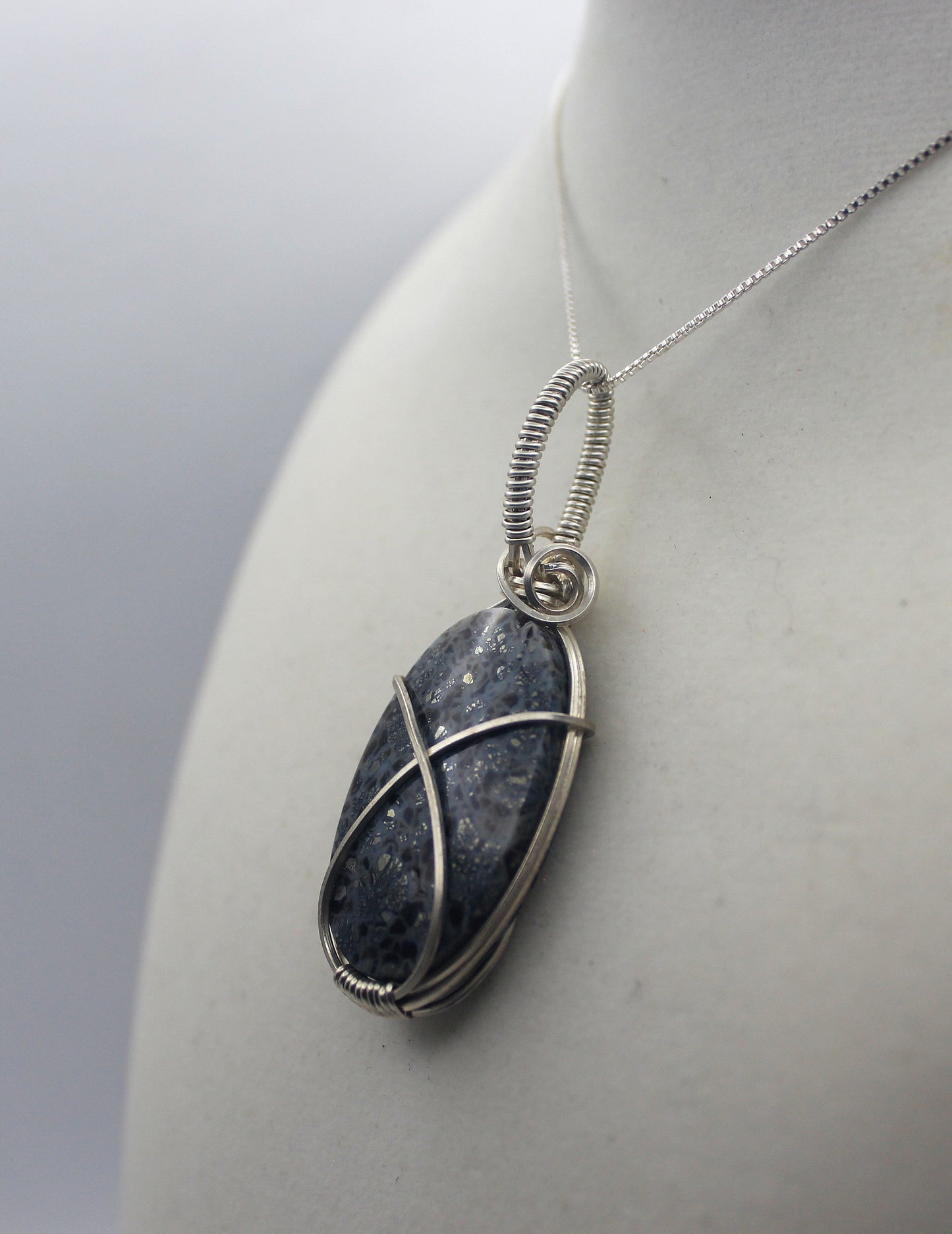 Argentium Silver Black Marcasite Pendant Necklace