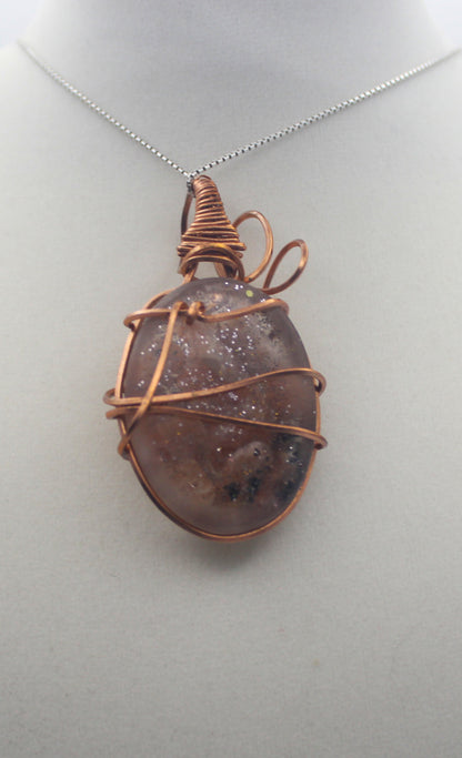 Raw Copper Resin Sunstone Pendant Necklace