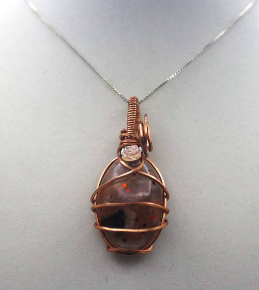 Raw Copper Resin Sunstone Chip Mini Flower Pendant Necklace