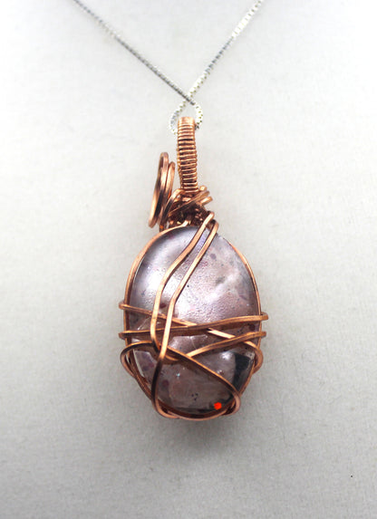 Raw Copper Resin Sunstone Chip Mini Flower Pendant Necklace