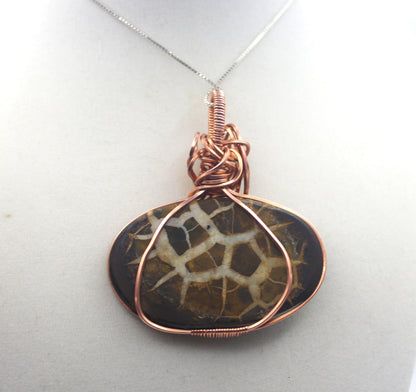 Raw Copper Septarian Pendant Necklace- Statement Piece