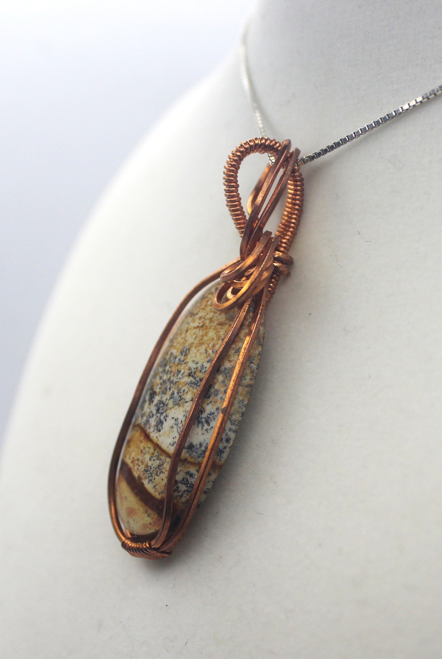 Raw Copper Picture Jasper Pendant Necklace