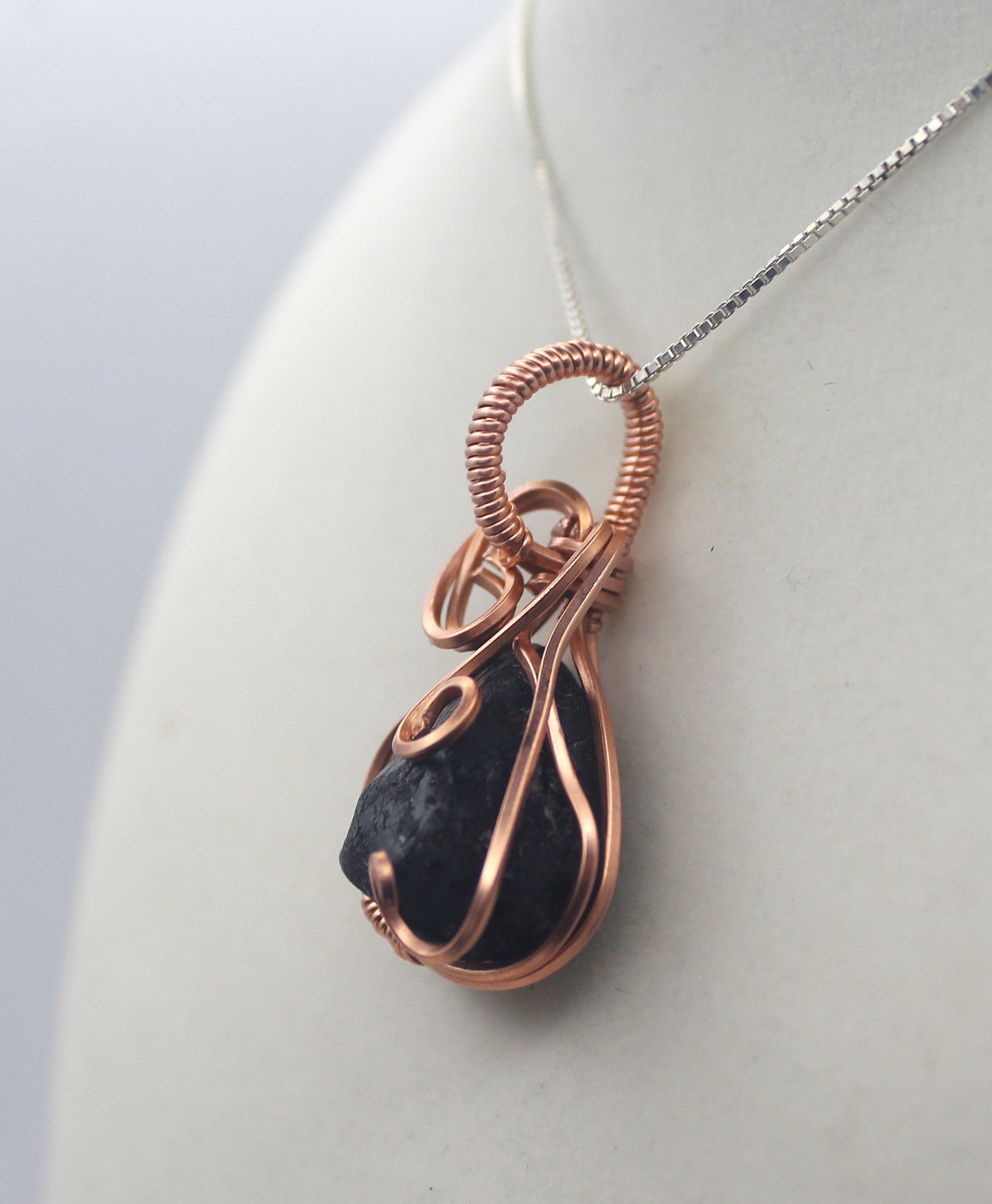 Raw Copper Apache Tears Pendant Necklace