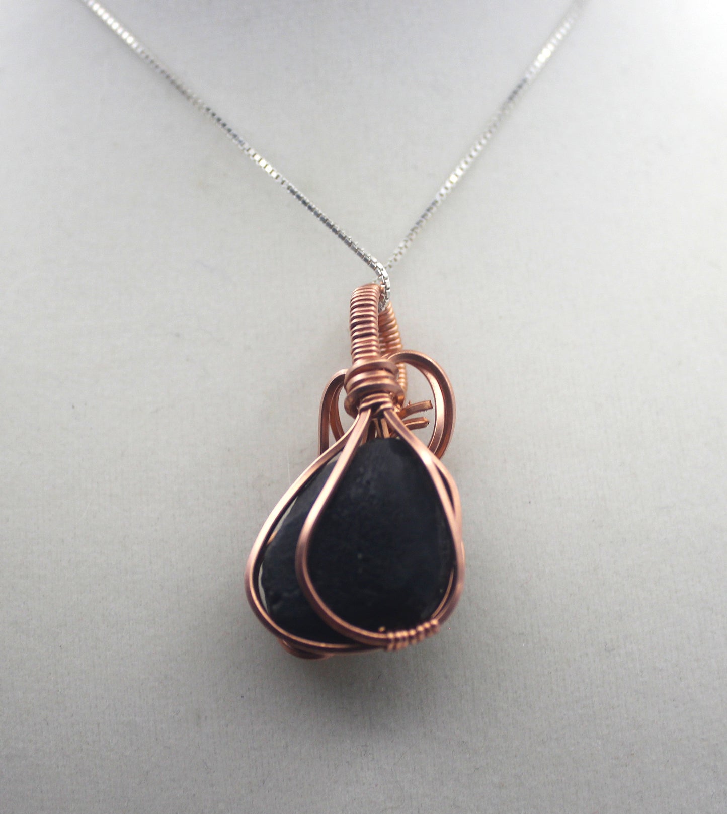 Raw Copper Apache Tears Pendant Necklace