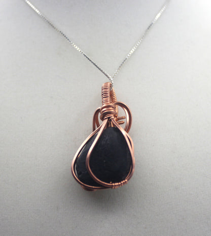 Raw Copper Apache Tears Pendant Necklace