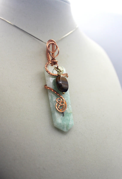 Raw Copper Drilled Amazonite Tiger's Eye Charm Pendant Necklace