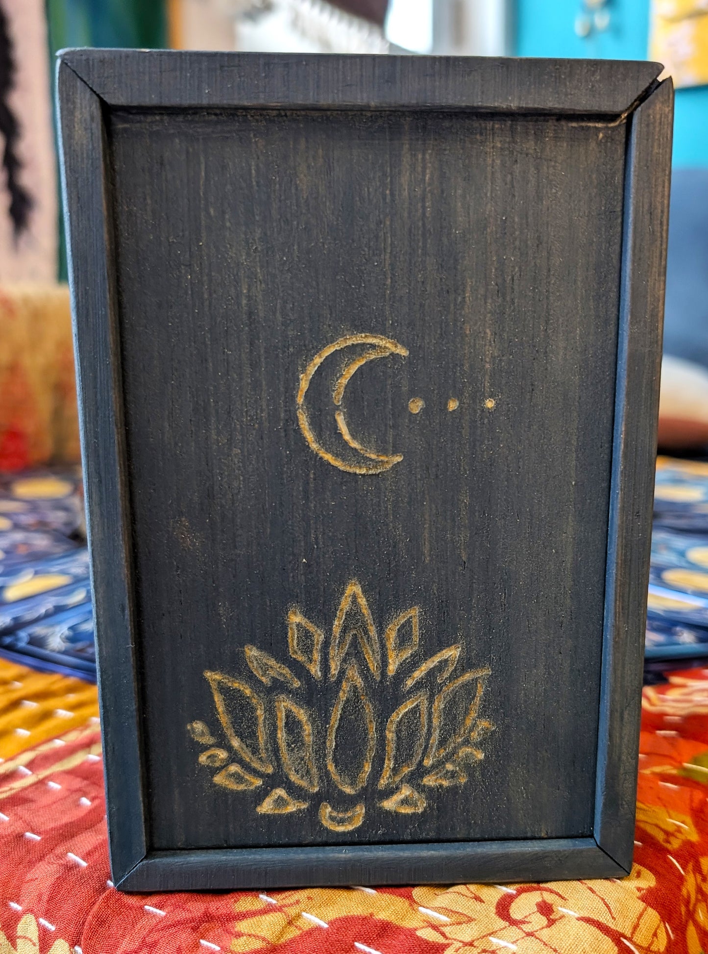 Tarot Raider Handcrafted Tarot & Oracle Card Box – Blue Finish (Small) Lotus and Moon