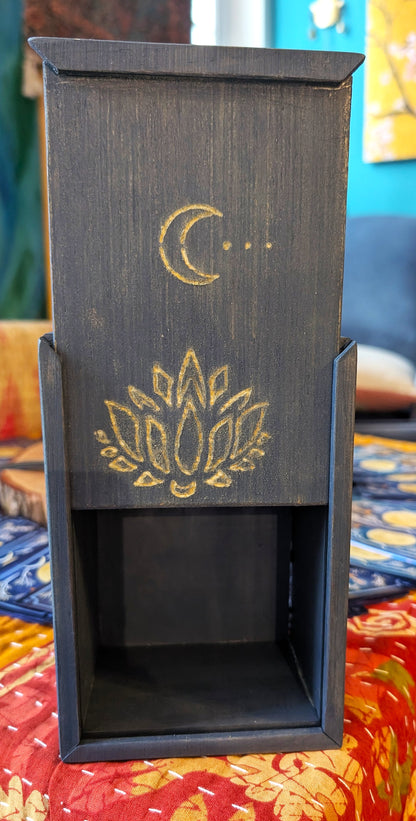 Tarot Raider Handcrafted Tarot & Oracle Card Box – Blue Finish (Small) Lotus and Moon