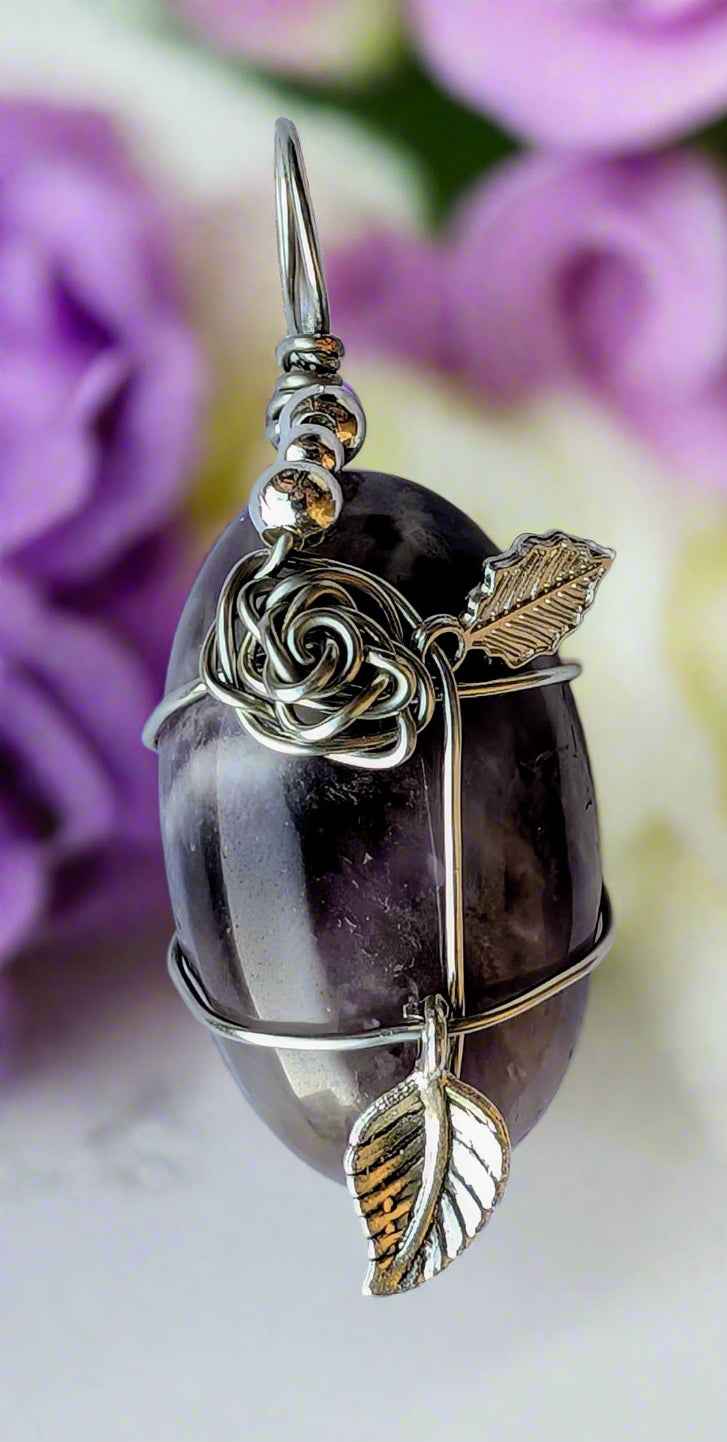Plated Amethyst Rose Cabochon Necklace