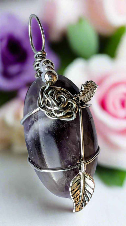 Plated Amethyst Rose Cabochon Necklace