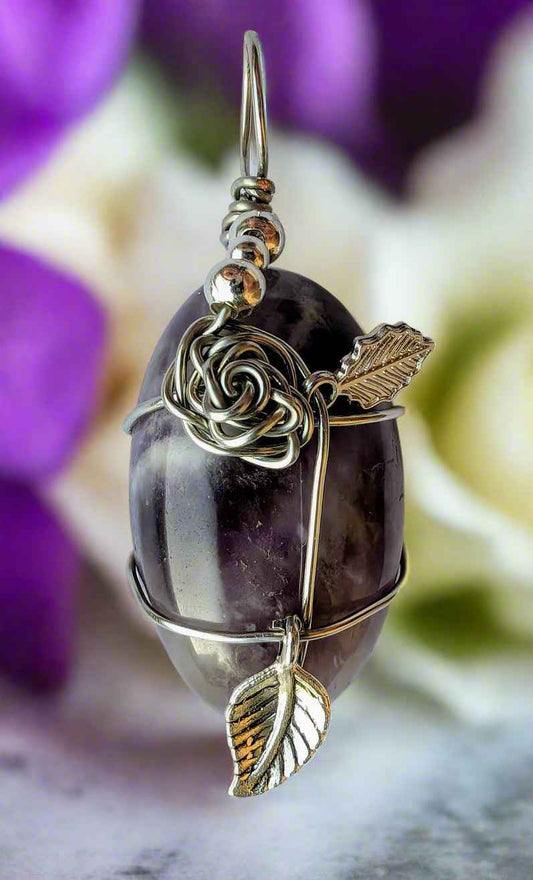 Plated Amethyst Rose Cabochon Necklace