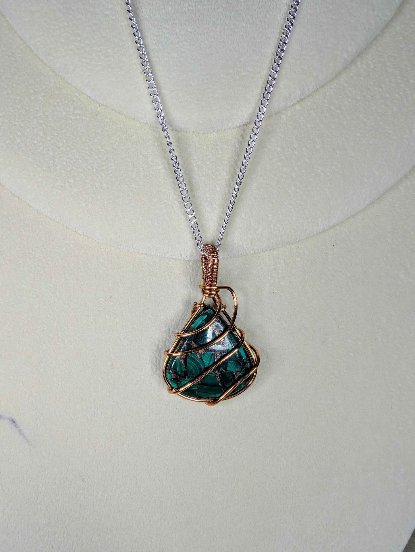 Plated Malachite in Copper Matrix Pendant Necklace