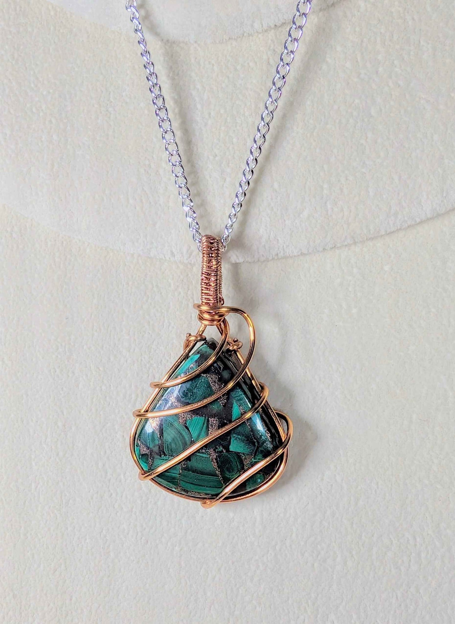 Plated Malachite in Copper Matrix Pendant Necklace